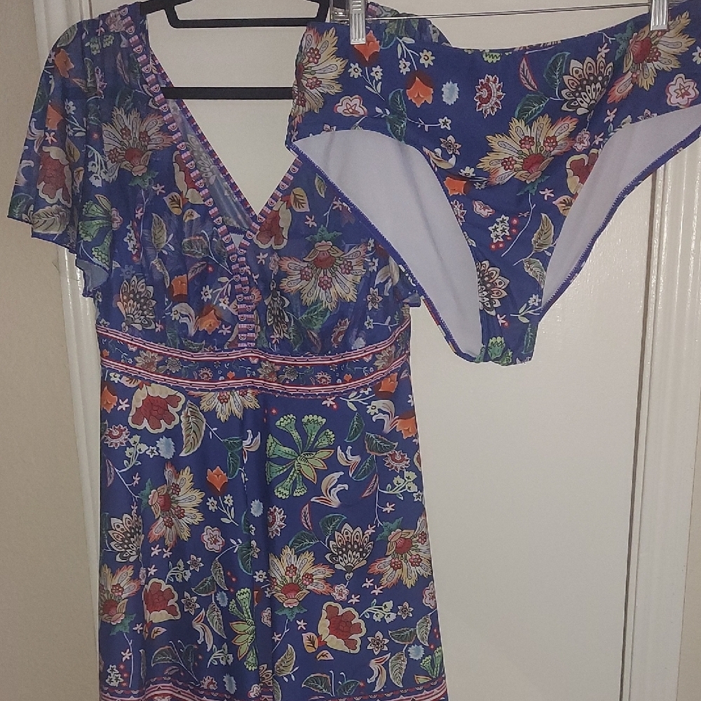 Floral V-Neck Blue Chemise Set